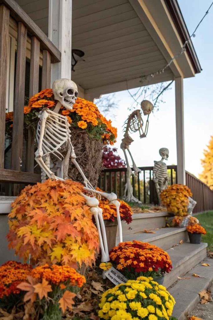 Skeleton Raking Autumn Leaves