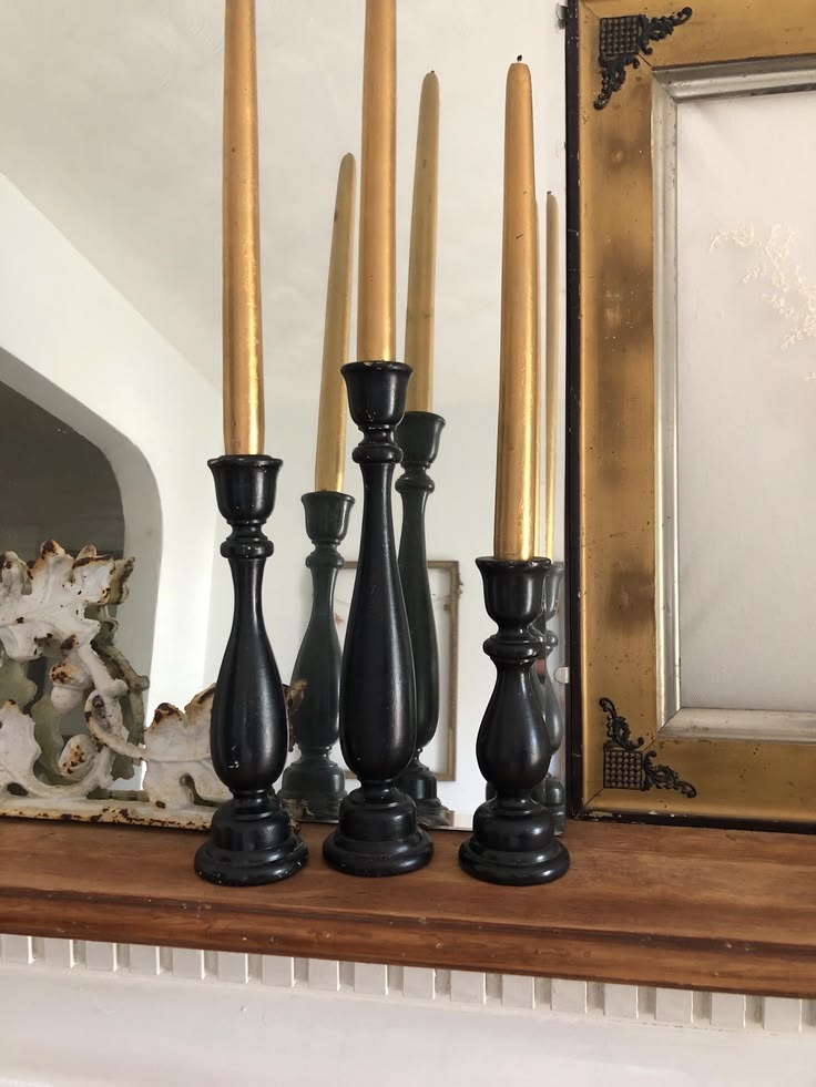 Vintage Black Candlesticks with Layered Frames