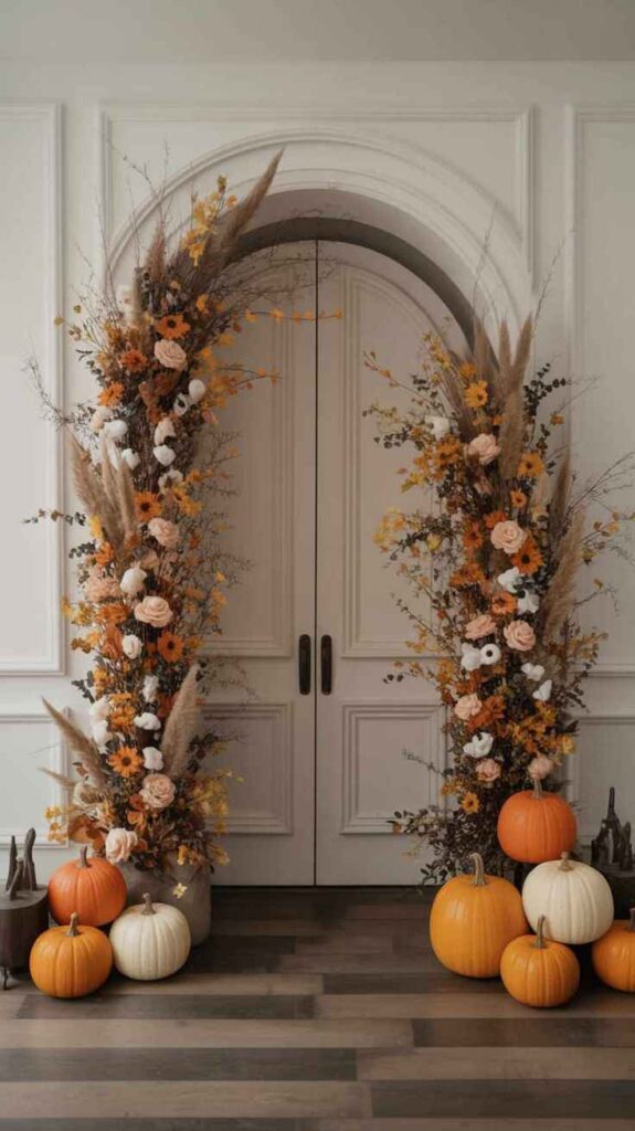 Wooden Arch Entrance with Fall Florals