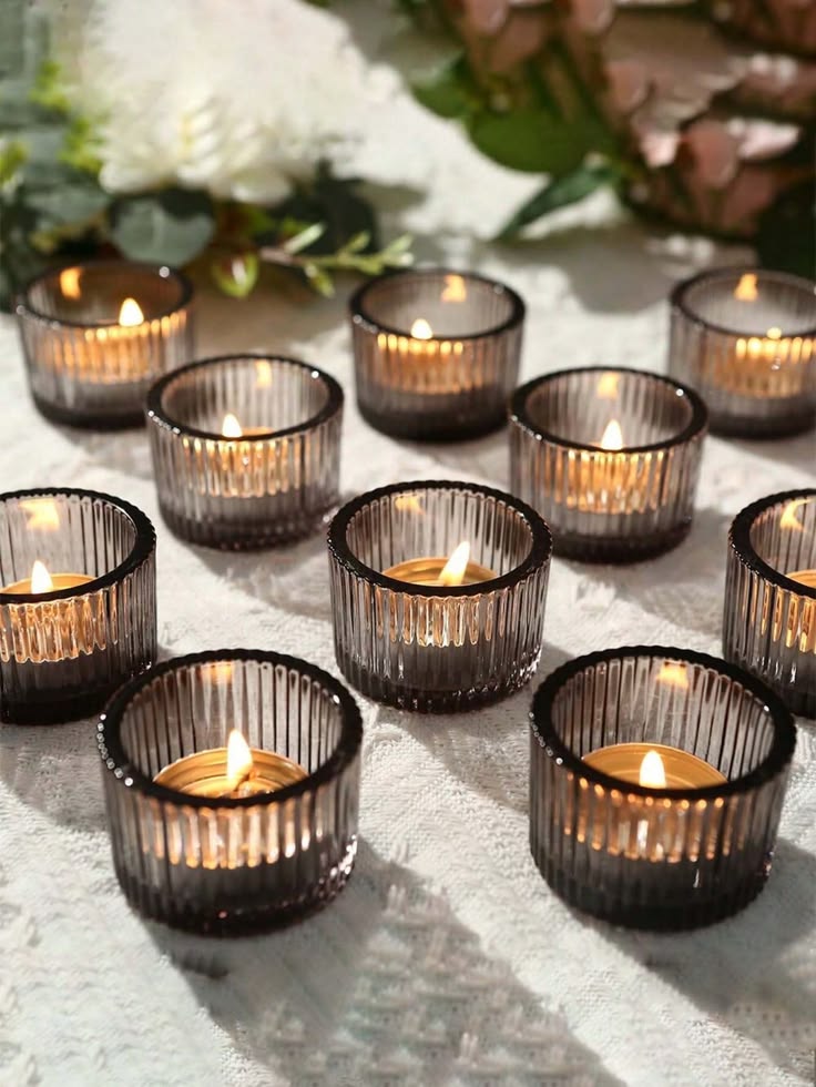 Add Black Taper Candles in Glass Holders