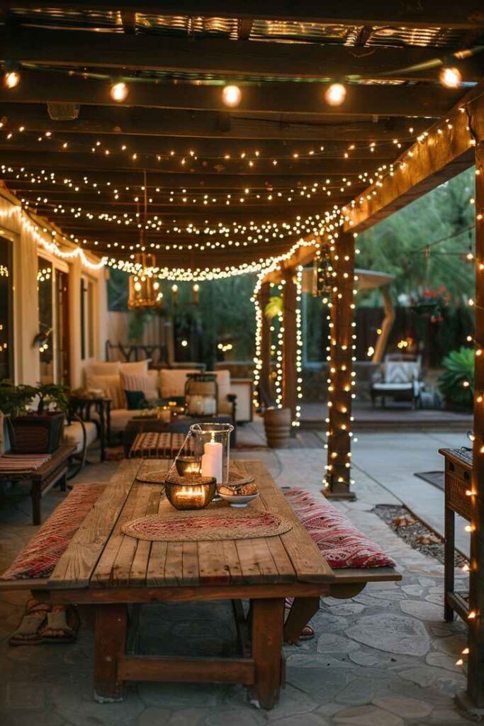 Hang Warm String Lights Over the Seating Area