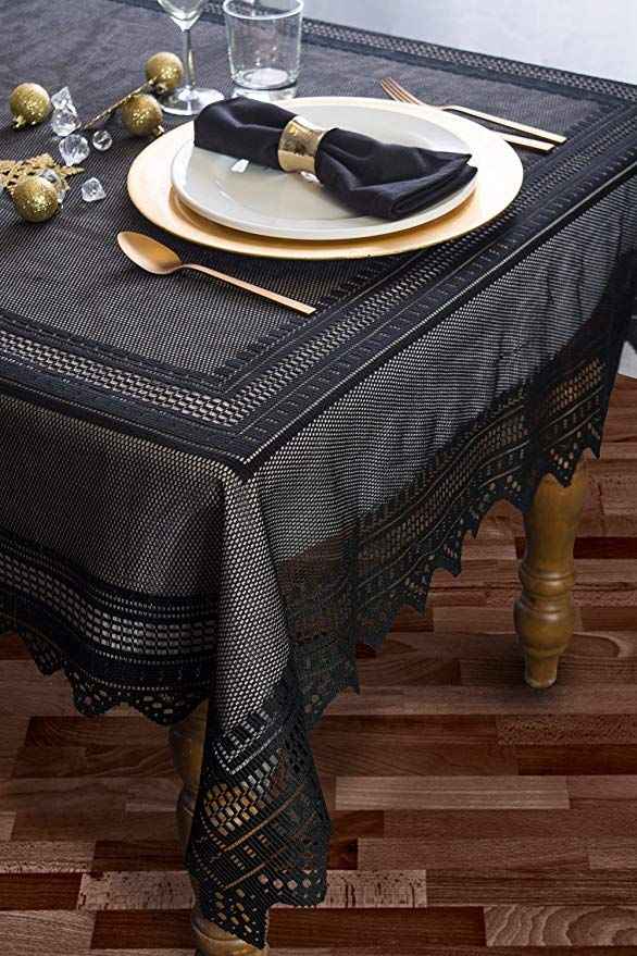 Layer Black Lace Over a Neutral Tablecloth
