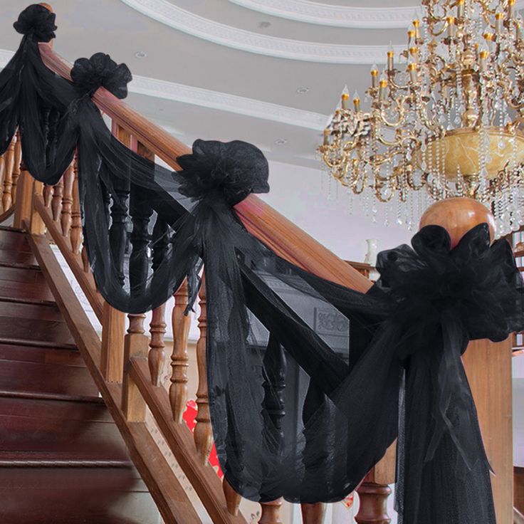 Wrap the Railing with Black Tulle and Lights