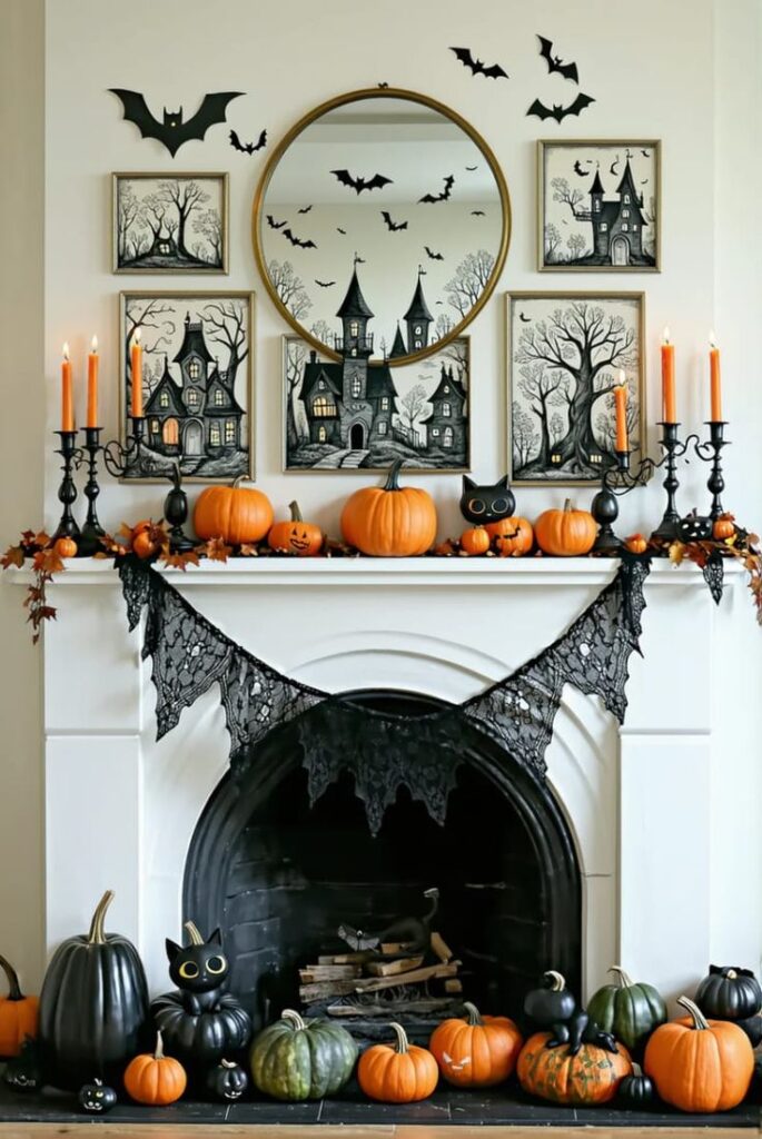 Create a Black and Orange Mantel Display