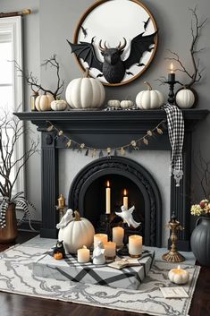 Create a Black and White Halloween Mantel