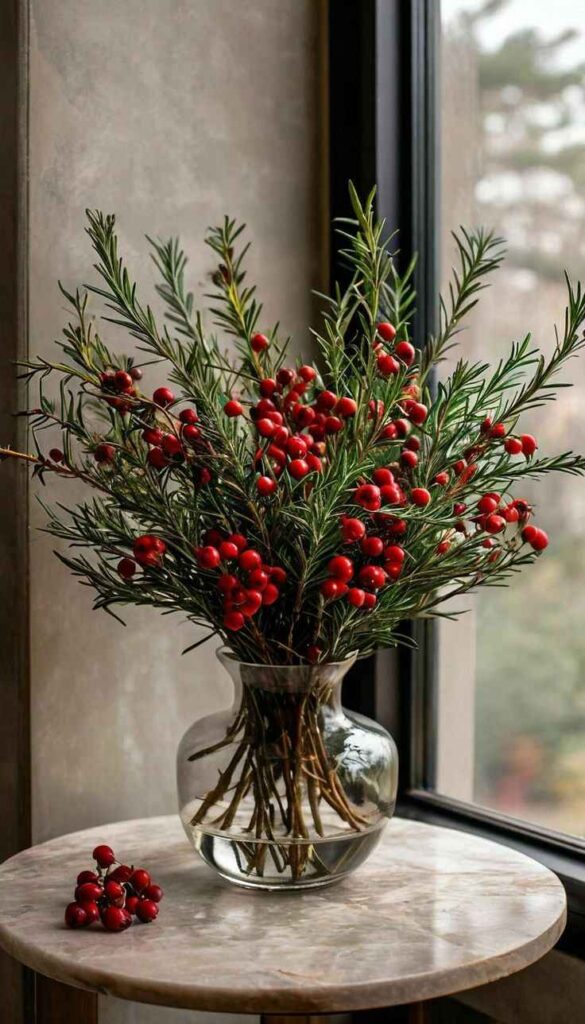 Add Red Berry and Greenery Accents